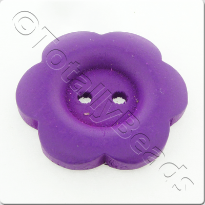Wooden Flower Button 27mm - Purple