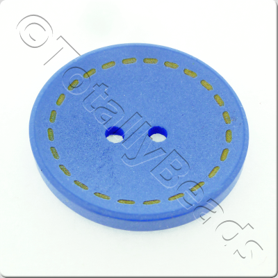 Wooden Button Stitch Effect 30mm - Blue