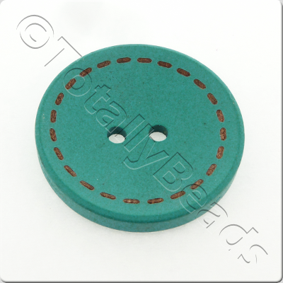 Wooden Button Stitch Effect 30mm - Turquoise