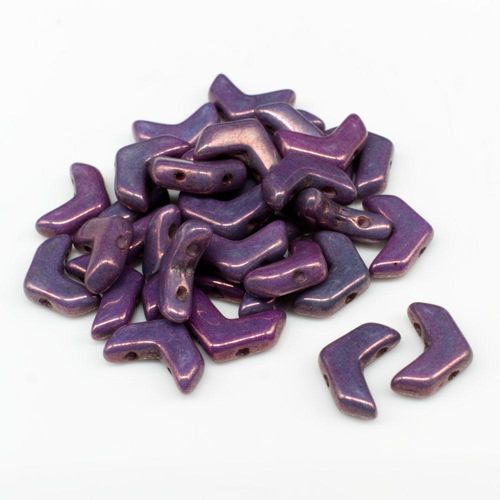 4x10mm Czech glass Rulla beads lus. met. amethyst — two-hole beads for jewelry making and bead weaving