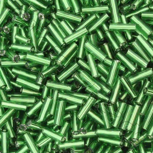 Bugle Beads 6mm - Silver Lined Green 100g