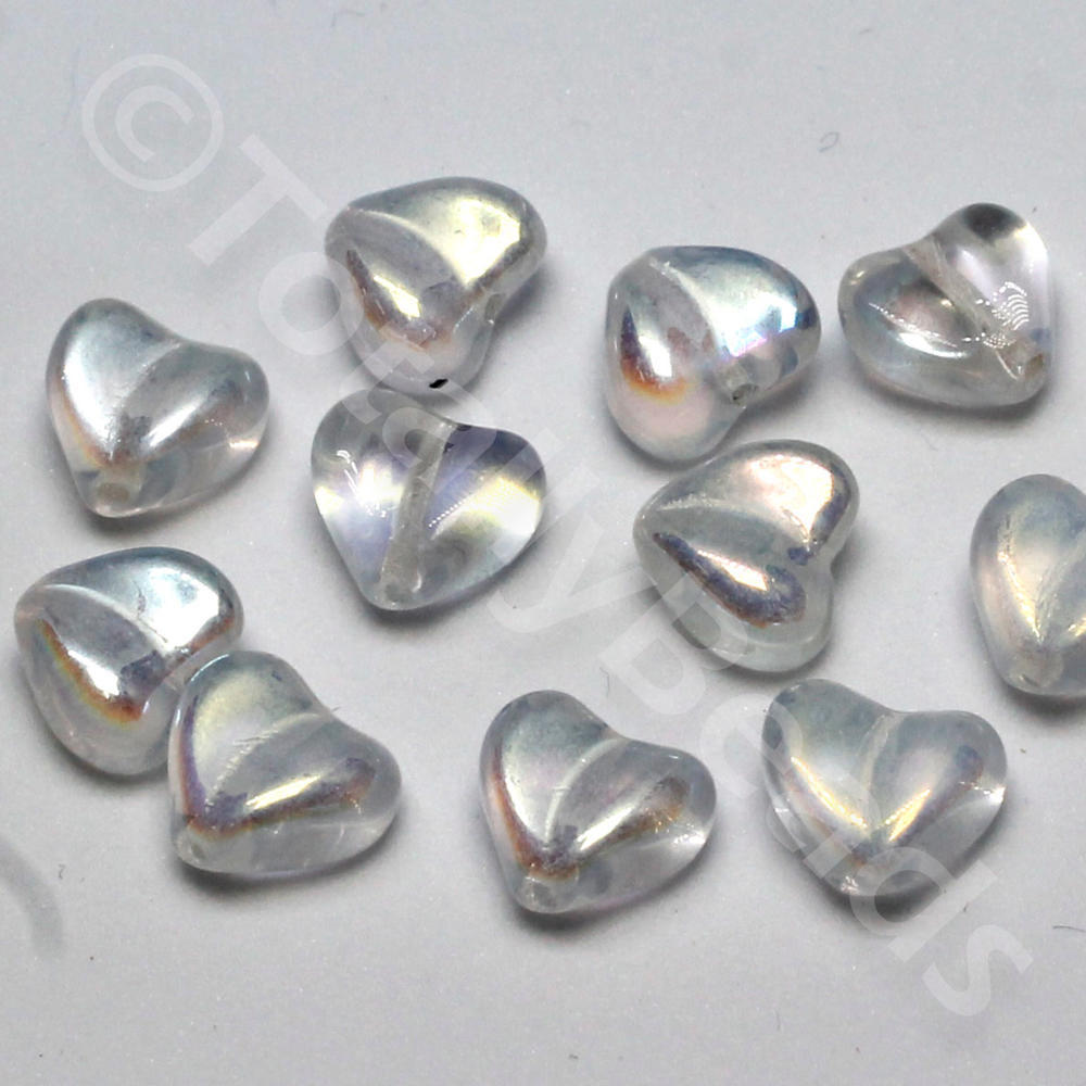 Czech Glass |Wave Heart Beads 8mm 30pc - Crystal AB