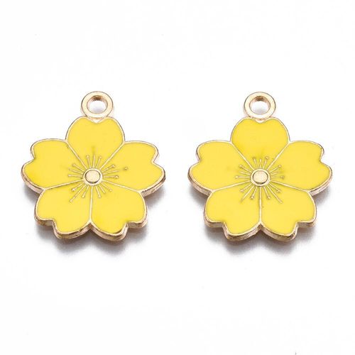 Enamel Gold Charm   17mm Flower Yellow 2pc for jewellery making