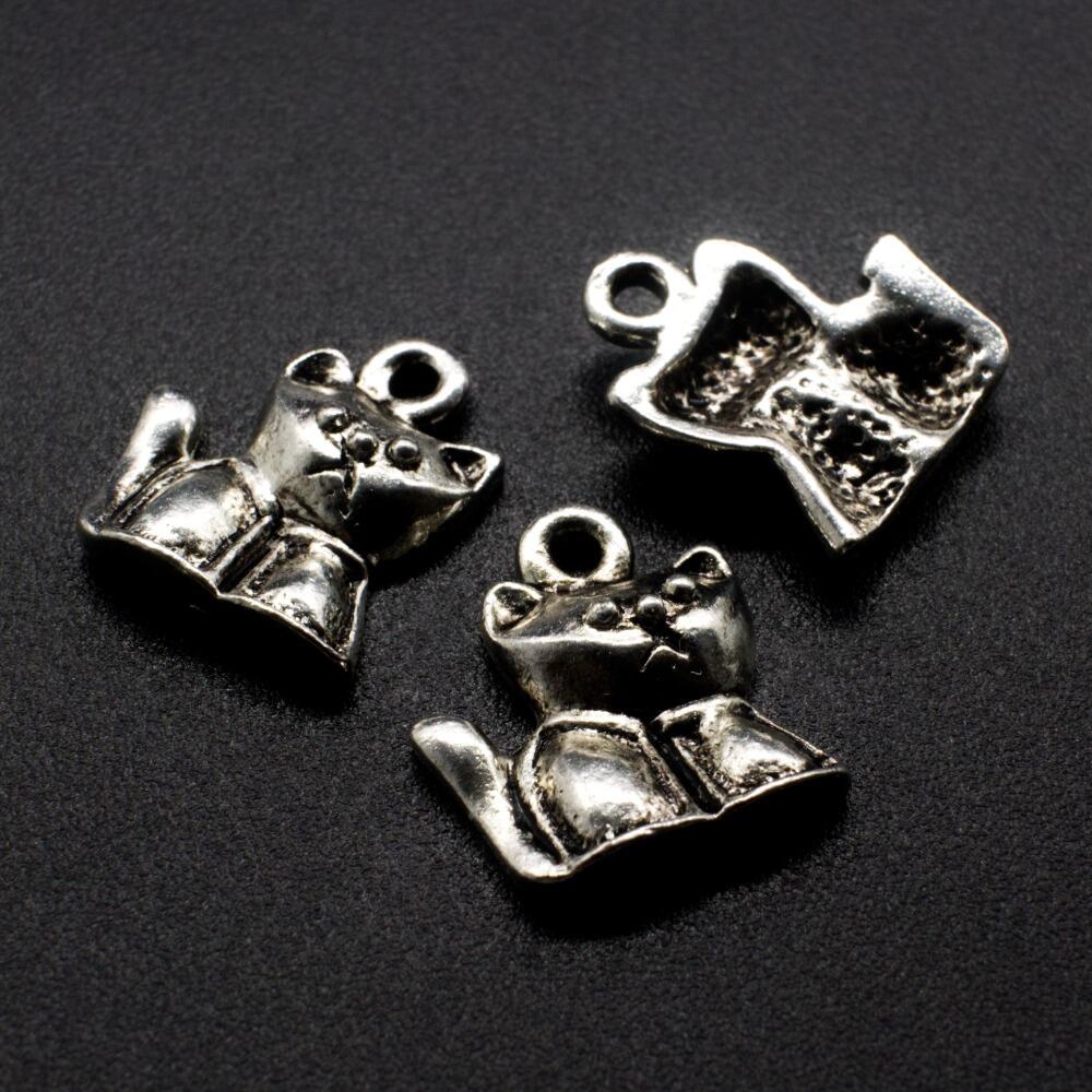 Antique Silver Metal Charm Pussy Cat 14mm 10pcs for jewellery making