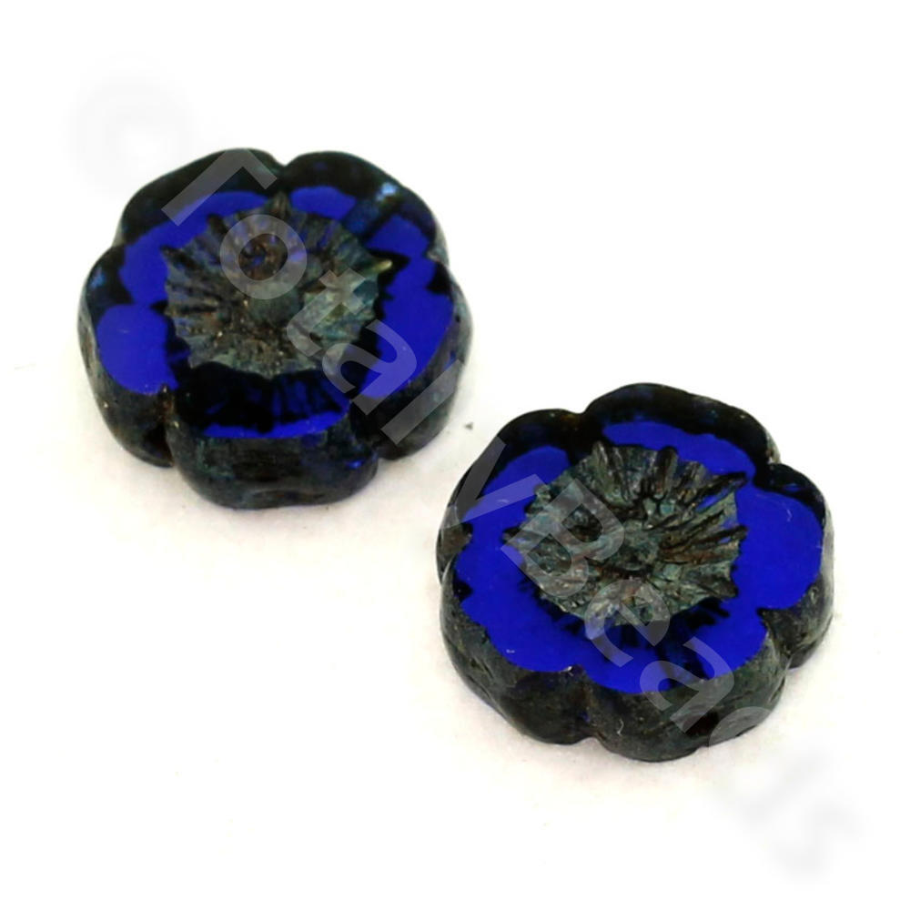 Table Cut Glass Bead - Royal Blue Flower 12mm