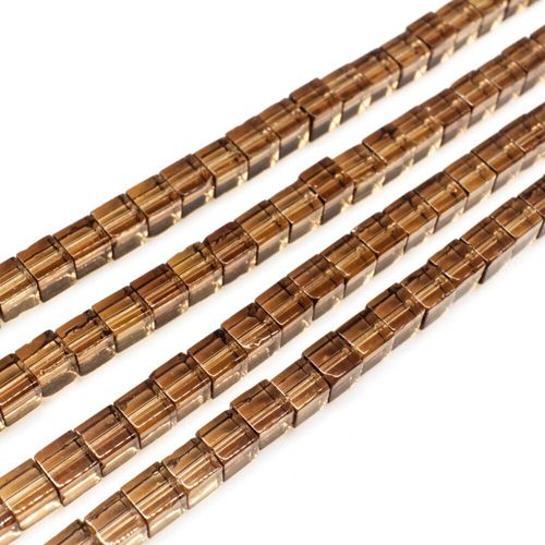 Glass Beads 4mm Cube   Light Brown 14" String for jewellery making