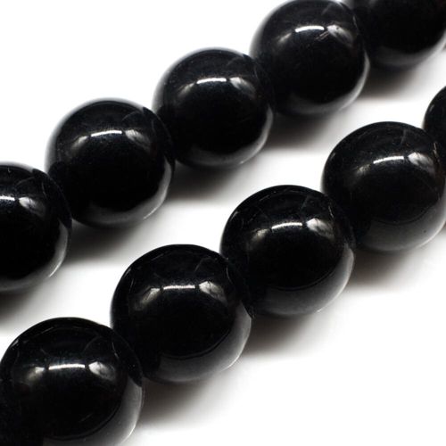 Glass Beads 16mm Round   Black 14" String for jewellery making
