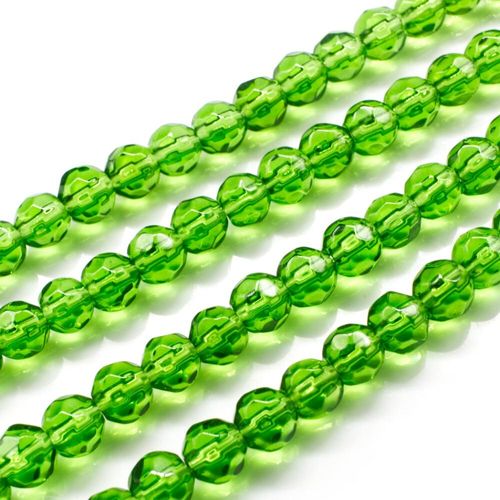 Glass Beads 6mm Facet Round   Green 14" String for jewellery making