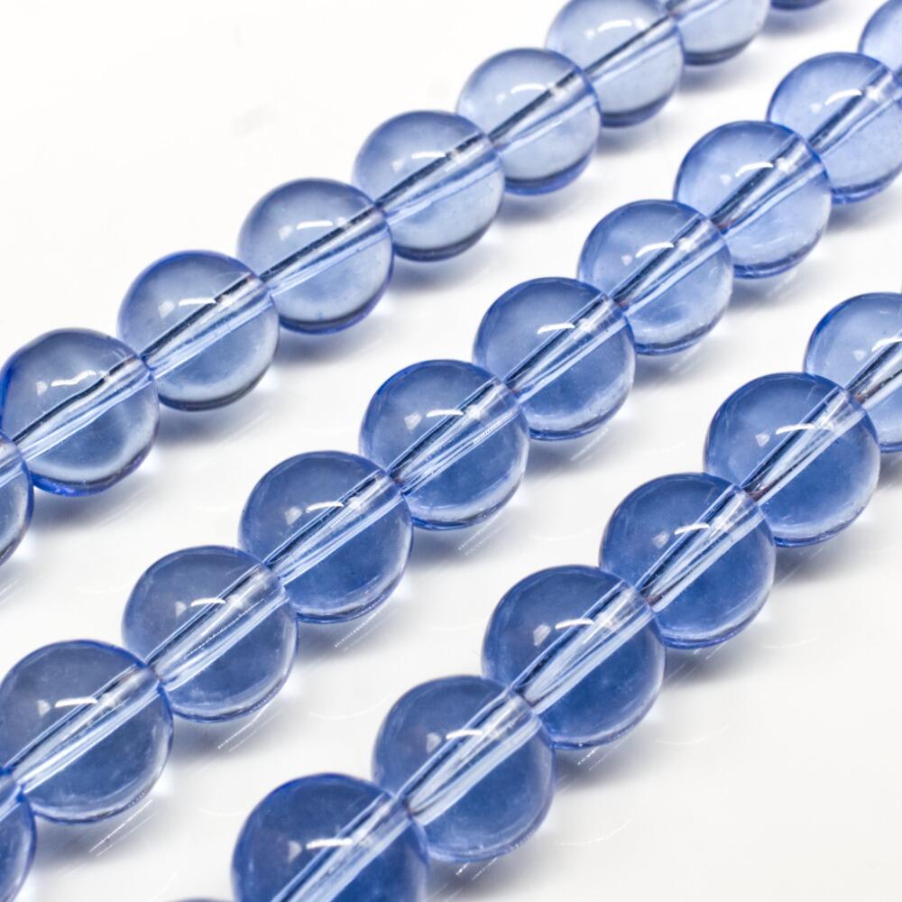 Glass Beads 10mm Round Blue 14" String