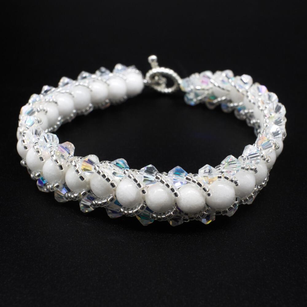 Flat Spiral Beaded Bracelet White Onyx