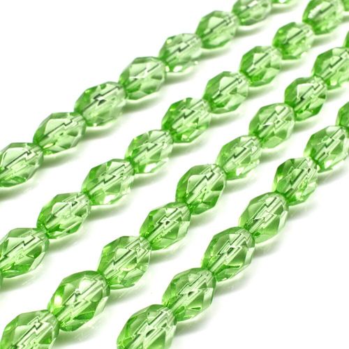 Glass Beads 8mm Facet Rice   Lime Green 14" String for jewellery making