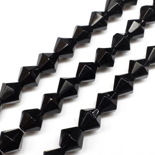 Glass Beads 8mm Bicone   Jet Black 14" String for jewellery making