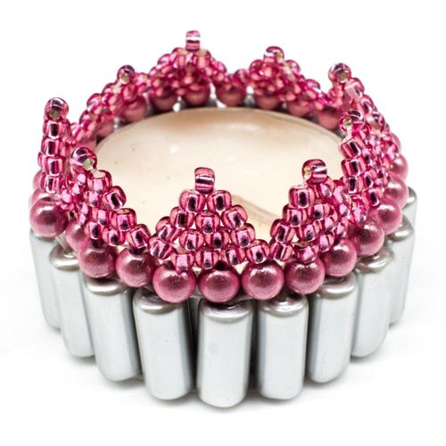 Christmas Tealight Tubular Holder Makes 3 pink jewelry making kit — DIY set with beads and instructions for creating handmade jewelry