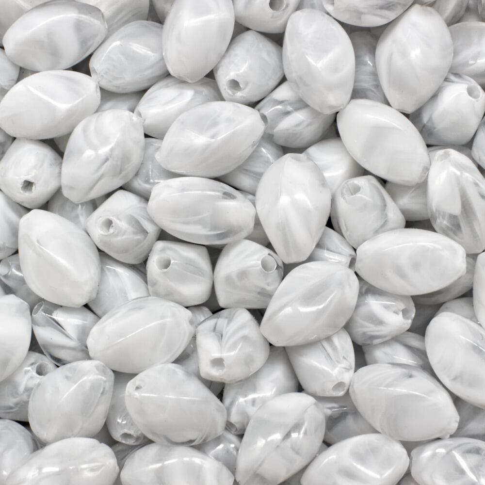 Acrylic Marble Beads Twist Rice 12mm 30pcs   White for jewellery making
