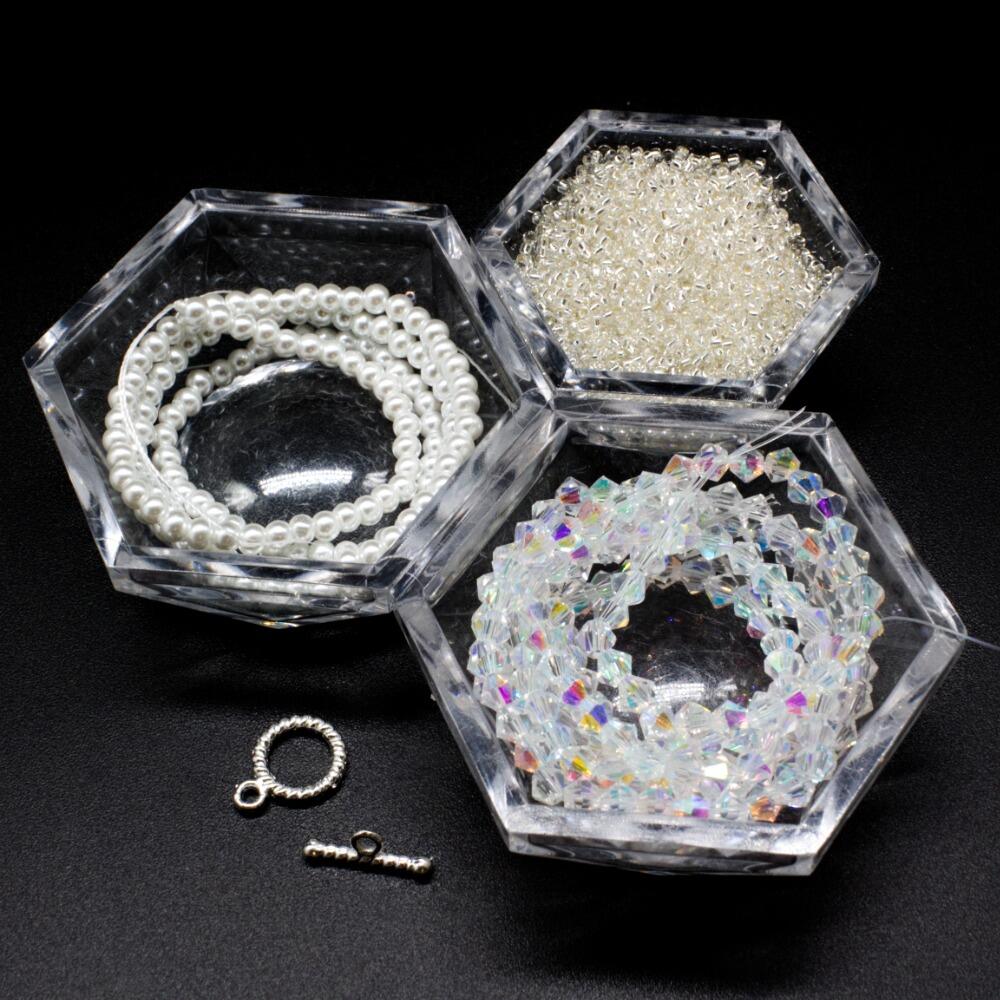 Crystal Flower Bracelet Makes 2 crystal white bracelet making kit — DIY set with beads and instructions for creating handmade jewelry