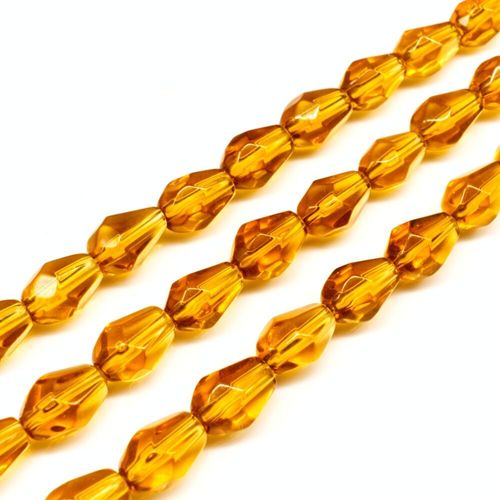 Glass Beads 11mm Facet Drop   Topaz 14" String for jewellery making