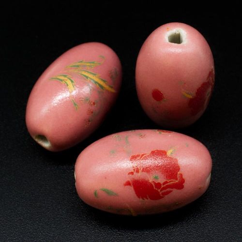Porcelain Handmade 26mm Oval Bead   Momo Pink for jewellery making