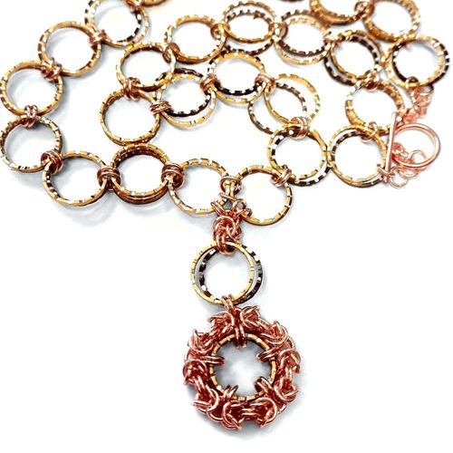 Double Sided Ring Necklace gold & bronze necklace making kit — DIY set with beads and instructions for creating handmade jewelry