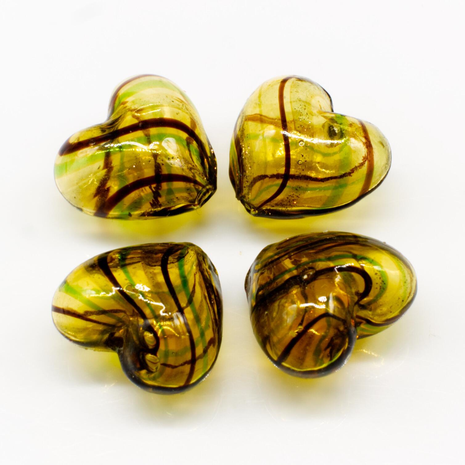 Hollow Glass Bead Heart 15mm   Gold/Black/Green for jewellery making