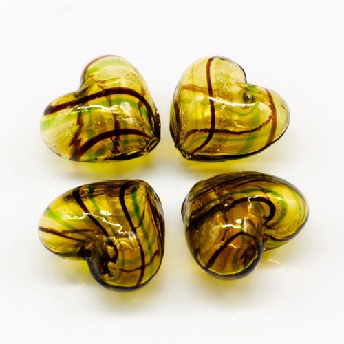 Hollow Glass Bead Heart 15mm   Gold/Black/Green for jewellery making