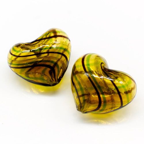 Hollow Glass Bead Heart 28mm   Gold/Black/Green for jewellery making