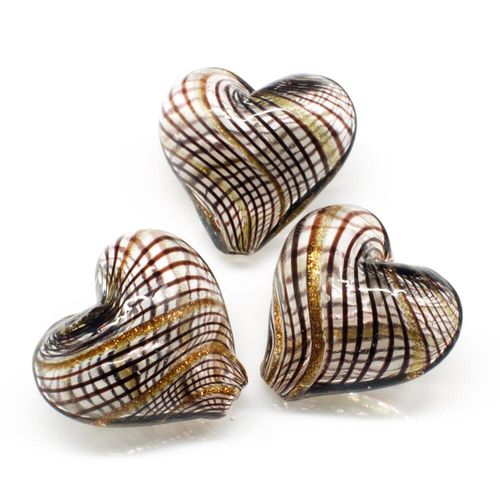 Hollow Glass Bead Heart 20mm   Clear/Brown/Gold for jewellery making