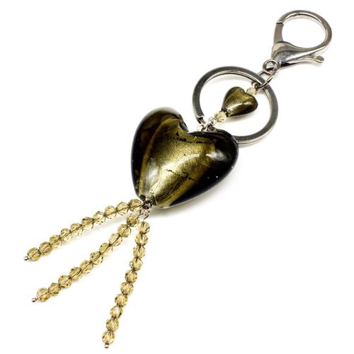 Silver Foil Heart Keyring shadow grey jewelry making kit — DIY set with beads and instructions for creating handmade jewelry