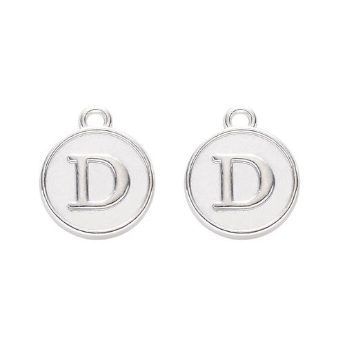 Disc Letter Charm Rhodium 12mm   D for jewellery making