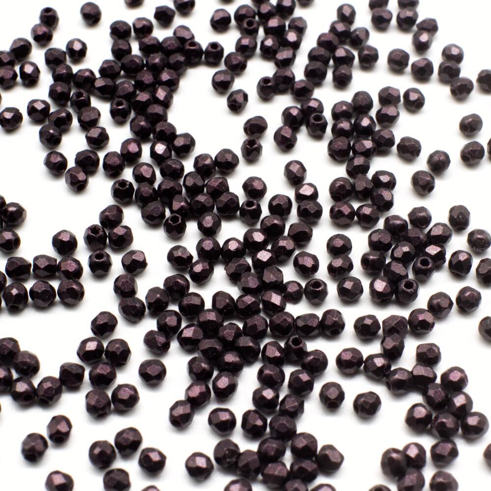 2mm Czech glass fire polished faceted beads metallic suede dark plum — pack of 100, high-quality faceted beads perfect for jewelry making…