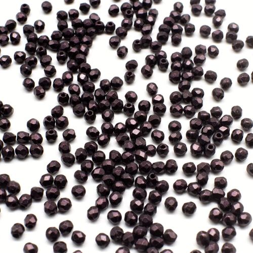2mm Czech glass fire polished faceted beads metallic suede dark plum — pack of 100, high-quality faceted beads perfect for jewelry making…