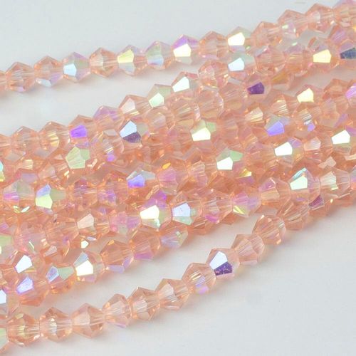4mm crystal bicone beads salmon pink ab — AB finish, faceted for jewelry making and beadwork