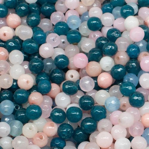 Dyed Jade 6mm Facet Round Beads Mix 60pc   Blue Nude pack of 6 for jewellery making