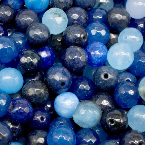 Dyed Jade 10mm Facet Round Beads Mix 35pc   Ocean Blue pack of 10 for jewellery making
