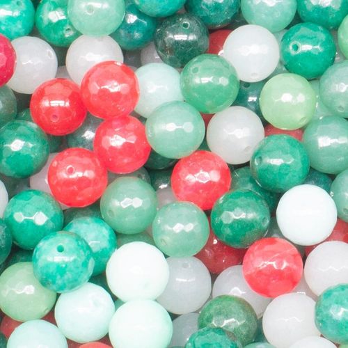Dyed Jade 12mm Facet Round Beads Mix 30pc   Festive pack of 12 for jewellery making