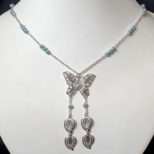 Kimana Butterfly Necklace powder blue necklace making kit — DIY set with beads and instructions for creating handmade jewelry