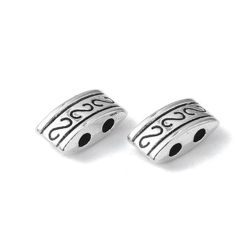 Antique Silver Bead   2 Hole 11x4 Oval Bar 15pcs 10 x 4mm for jewellery making
