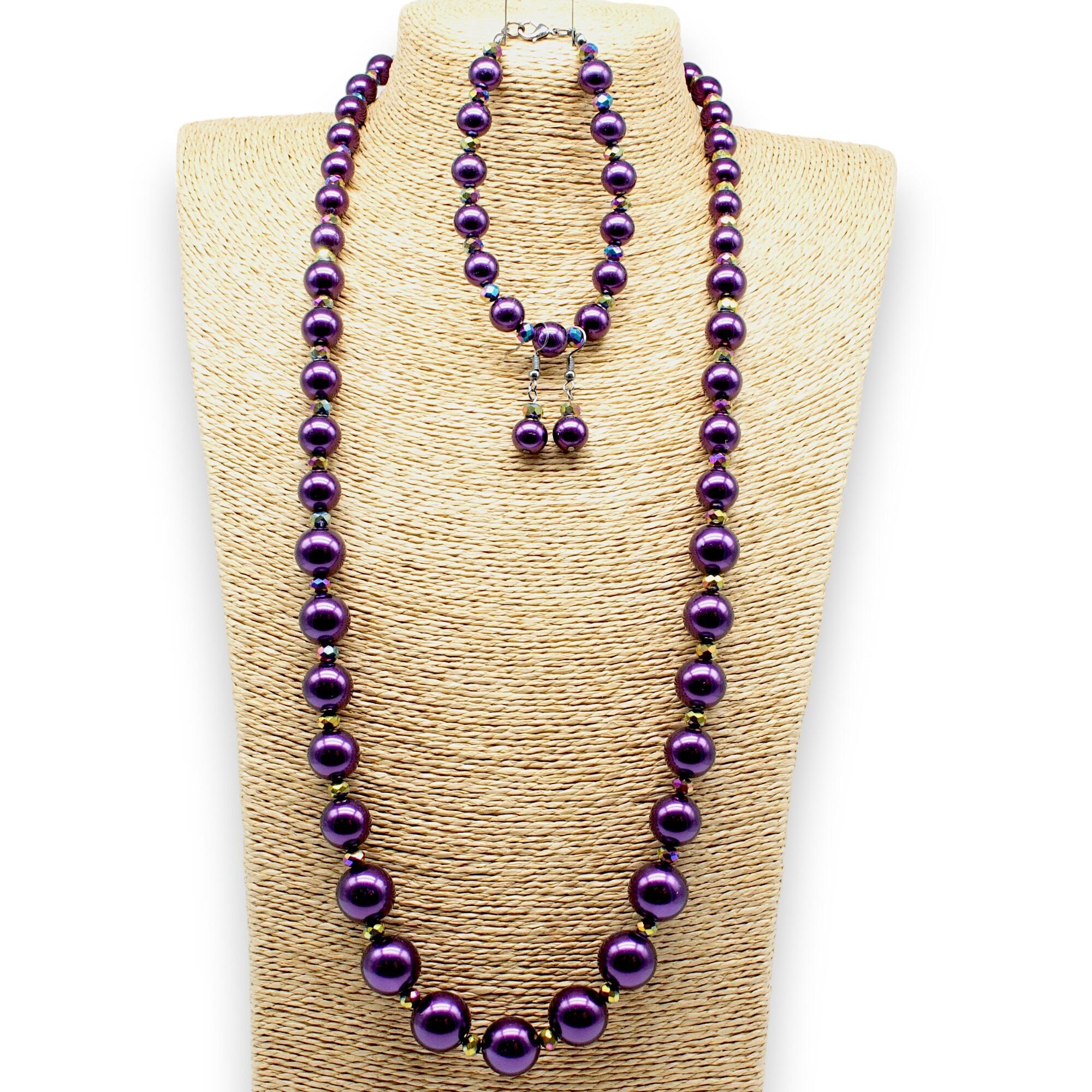 Graduated Pearl & Crystal Jewellery dark mulberry jewelry making kit — DIY set with beads and instructions for creating handmade jewelry