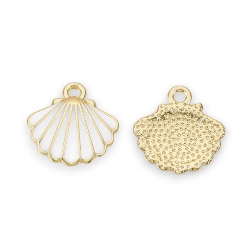 Enamel Gold Charm   13mm Shell White 2pc for jewellery making