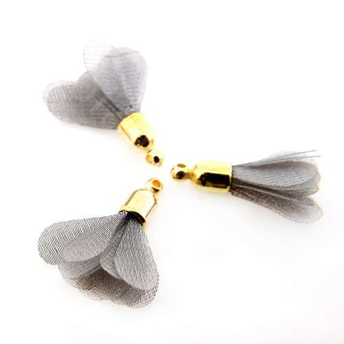 Flower Tassel Freesia - Gold Tone Cap Grey 5pcs