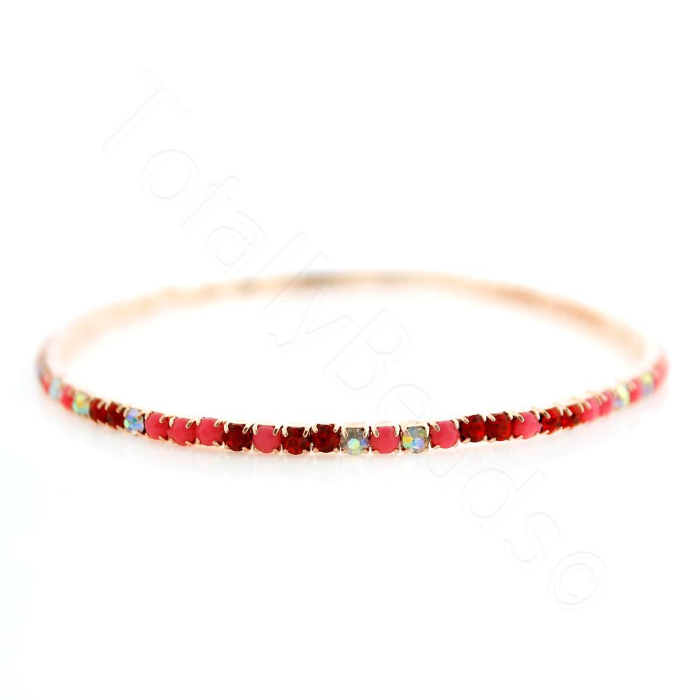 Crystal Bangle - Rose Gold with Red Coral combi