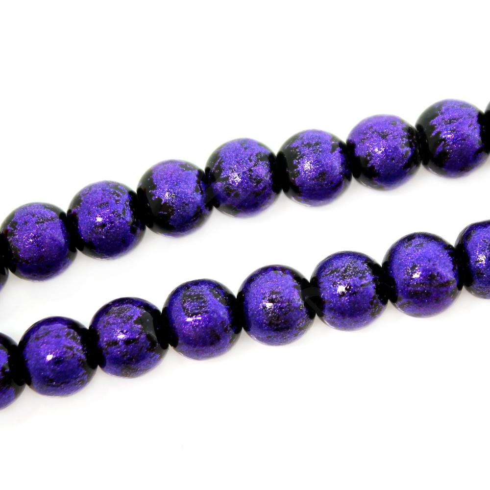 Glass Round Beads 8mm Brushed Shimmer - Deep Violet