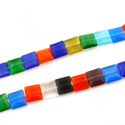 Cats Eye Beads - Squares 8mm - Mixed