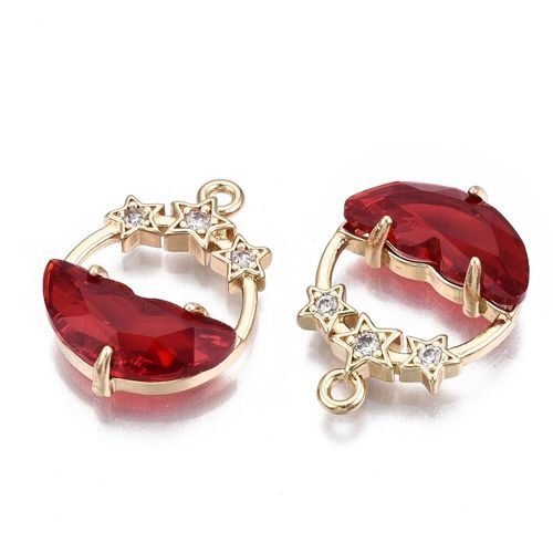 Half Moon Crystal Ring Pendant / Charm   Red 21 x 15mm for jewellery making