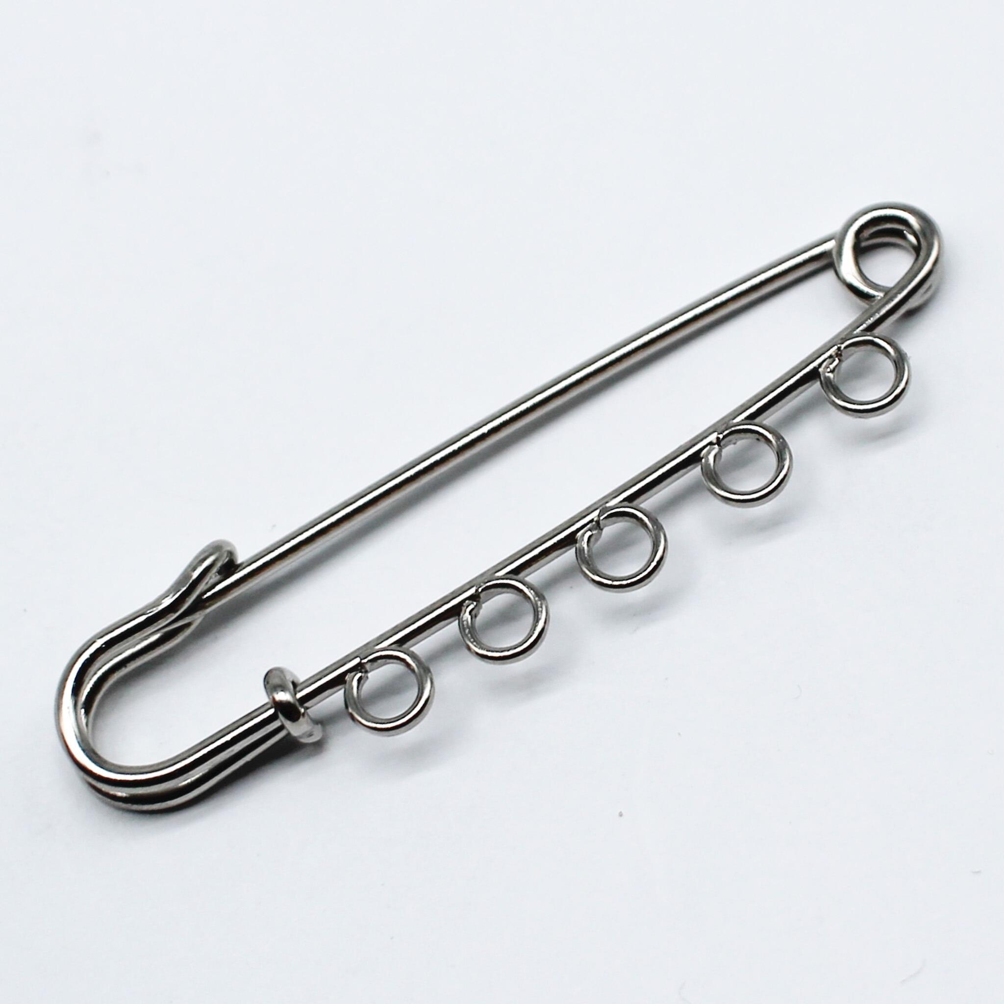 Kilt Brooch Pin 57mm   5 Loops 1pc Rhodium for jewellery making