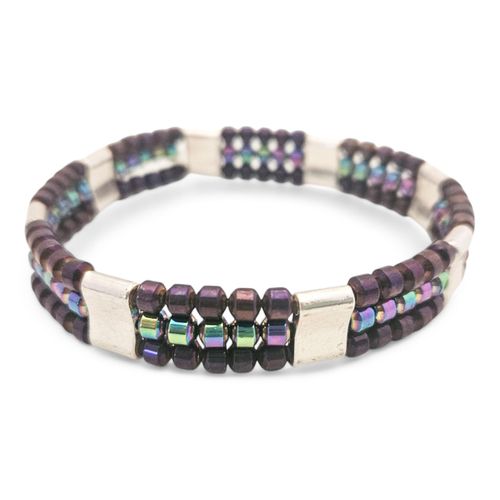 Triple Strand Drum Bracelets purple green bracelet making kit — DIY set with beads and instructions for creating handmade jewelry