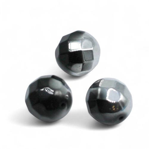 Large Facet Round Bead 19mm   Black Silver 1pc for jewellery making