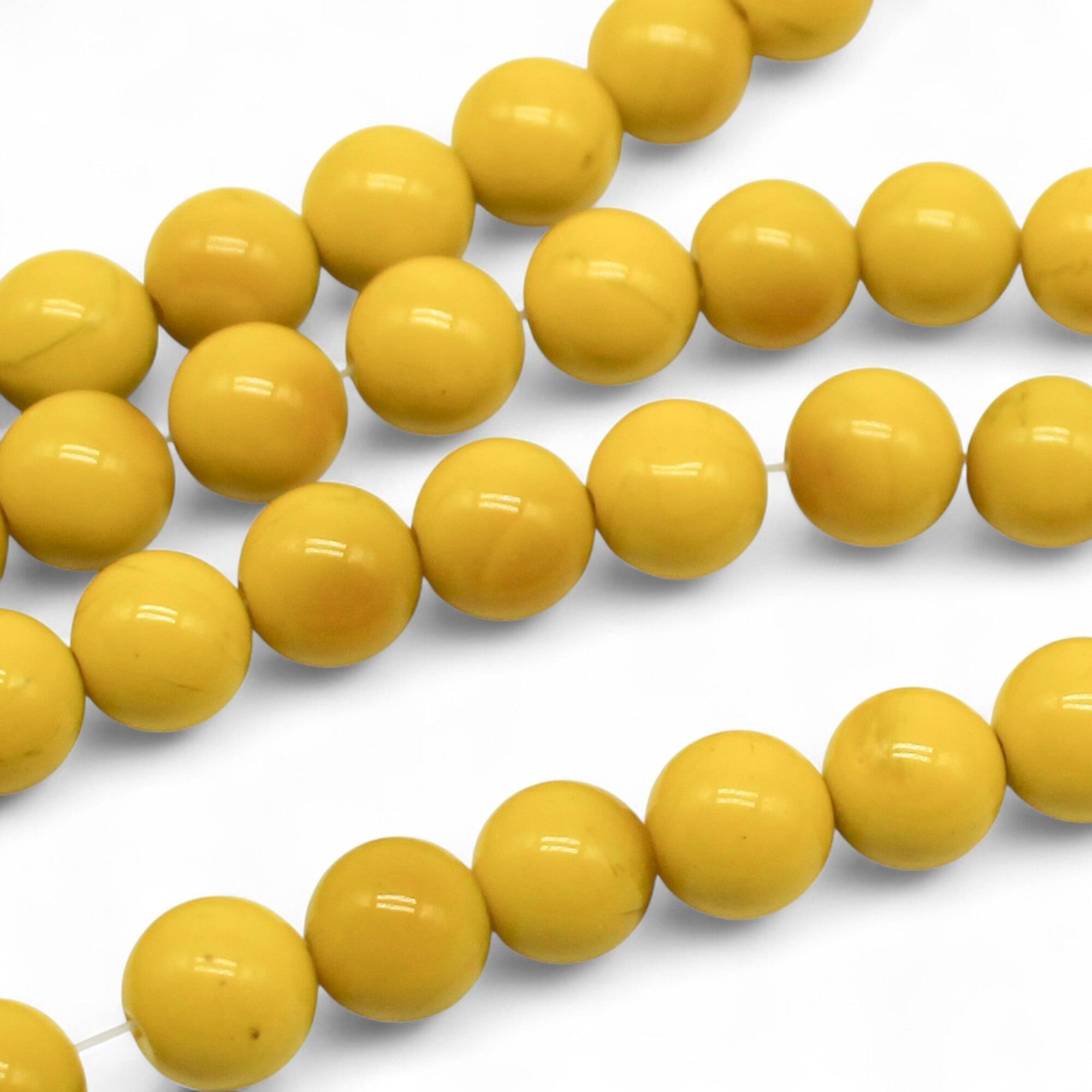 Glass Round Beads 10mm   Yellow 15" string for jewellery making