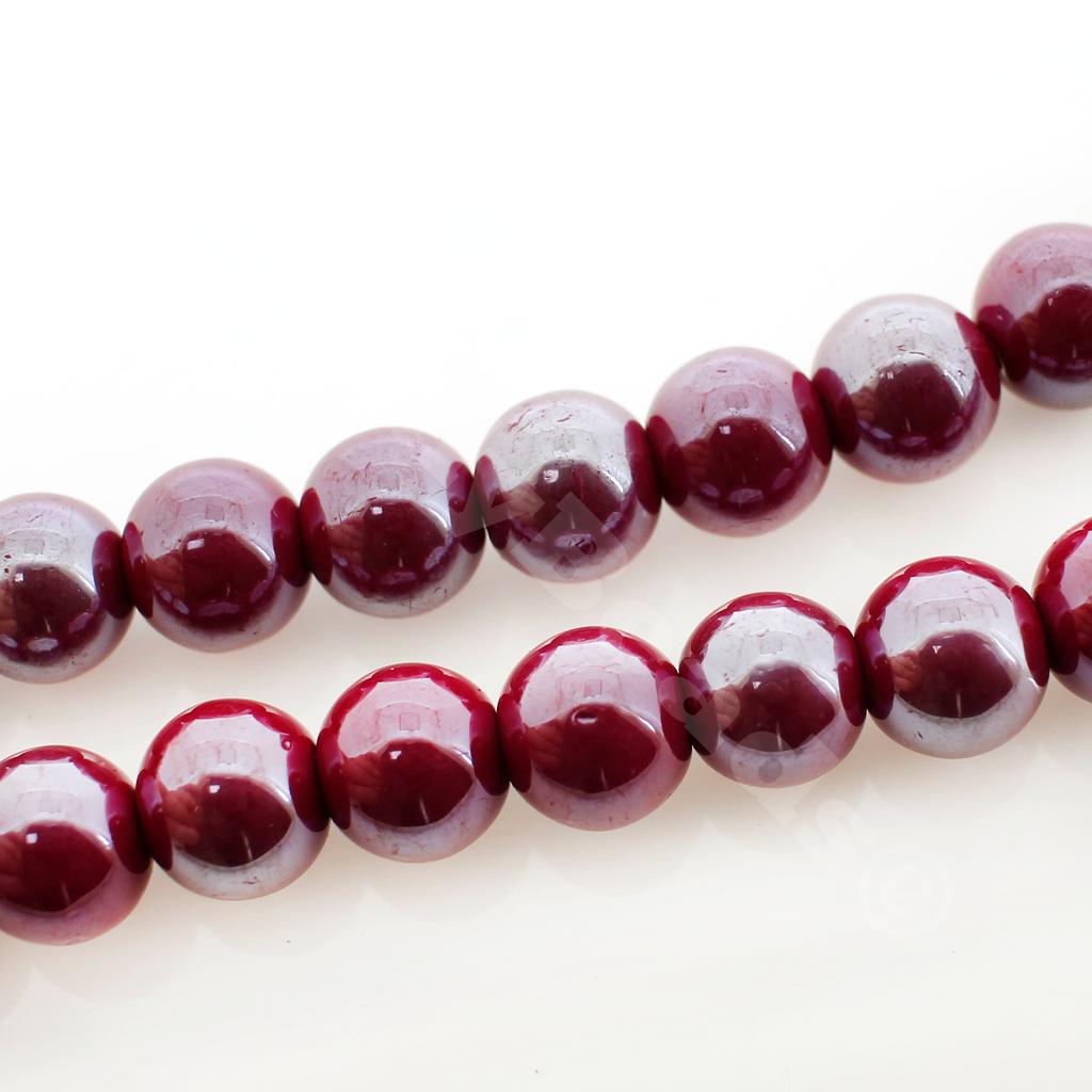 Glass Round Beads 8mm - Luster Opal Dark Red