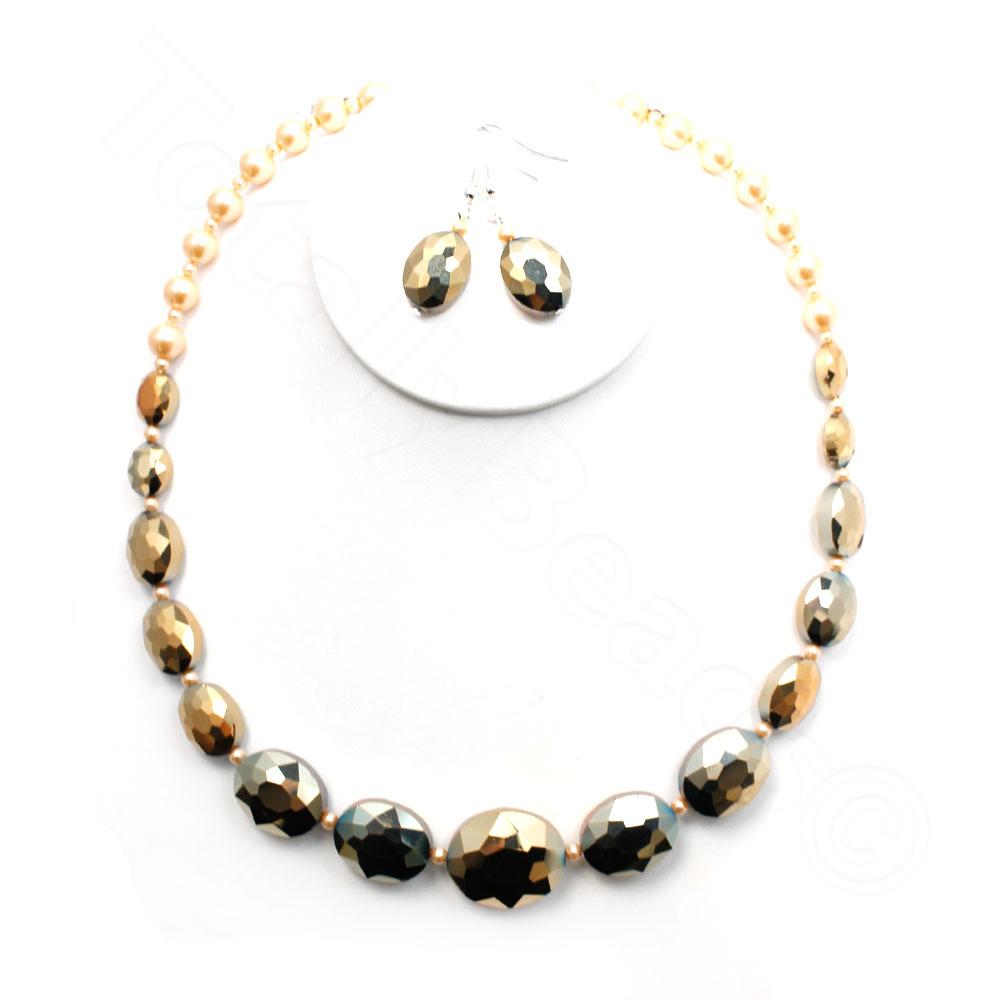 Crystal Oval Beads Set - Green Gold