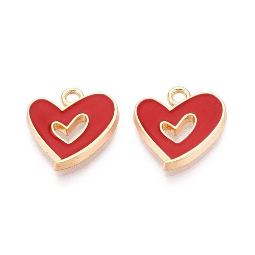 Enamel Gold Charm   15mm Flute Heart Red 2pc for jewellery making